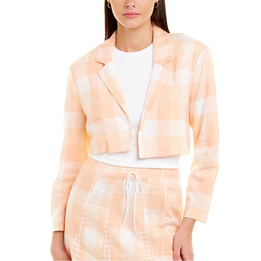 #19-NWT For Love and Lemons Eugenie Linen-Blend Crop Blazer Orange